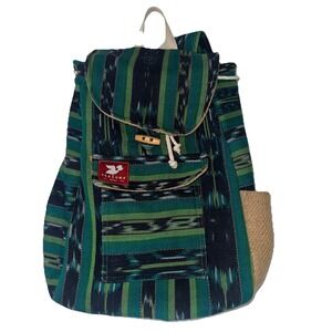 Taaluma Teal Stripe Tote 15" Laptop Travel Book Bag Backpack Large Hiking